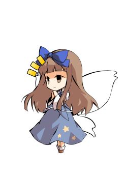 1girl blue_ribbon blue_skirt blue_vest blunt_bangs brown_eyes brown_hair brown_shoes chibi chibi_only commentary_request commission dairi full_body hair_ribbon large_variant_set long_hair neck_ribbon own_hands_together ribbon shoes skeb_commission skirt skirt_set socks solo star_sapphire tachi-e touhou transparent_background variant_set very_long_hair vest white_socks wide_sleeves