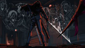 ai-generated_art_(topic) ash_baby_(meme) commentary_request don_quixote_(project_moon) faust_(project_moon) ghost glowing glowing_eyes highres holding holding_sword holding_weapon hong_lu_(project_moon) index_(identity)_(project_moon) indoors ishmael_(project_moon) korean_commentary limbus_company long_hair long_sleeves meme middle_(identity)_(project_moon) pants pinky_(identity)_(project_moon) procuration_(e.g.o) project_moon ring_(identity)_(project_moon) ryoshu_(project_moon) sheath sheathed sinclair_(project_moon) sword the_g_(bhu204) weapon white_eyes yi_sang_(project_moon)