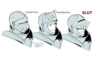 Rule 34 | 1boy, armor, closed mouth, collar, commentary, covered eyes, covered face, english commentary, english text, from side, gojou satoru, helmet, helmet over eyes, highres, jujutsu kaisen, looking to the side, male focus, metal collar, multiple views, portrait, simple background, smile, solo, white background, white eyes