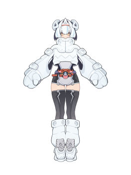 1girl absurdres adk-em bandai bandai_namco black_thighhighs blue_hair rider_belt food full_body fuwamallow_gochizou gloves gochizou goz-zz hair_between_eyes hairband henshin_belt_gavv highres horns ishimori_prod kamen_rider kamen_rider_gavv kamen_rider_gavv_(series) kamen_rider_gavv_fuwamallow_form looking_at_viewer marshmallow multicolored_hair orange_eyes oversized_limbs personification rider-tan rider_belt short_hair simple_background solo standing thighhighs toei_company tokusatsu tv_asahi white_background white_footwear white_hair