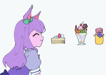 1girl animal_ears animated animated_gif cake cake_slice cherry closed_eyes commentary_request eating food from_side fruit horse_ears horse_girl jar looping_animation mejiro_mcqueen_(umamusume) parfait puffy_short_sleeves puffy_sleeves purple_hair sailor_collar school_uniform short_sleeves smile solo strawberry tracen_school_uniform umamusume white_sailor_collar zyusyu