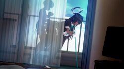 1boy 1girl 3d age_difference animated black_hair blue_archive blush breasts clothed_female_nude_male clothed_sex doggystyle highres huge_breasts karin_(blue_archive) koikatsu netorare nude onee-shota sex sex_from_behind shota size_difference stealth_sex sweat vaginal video