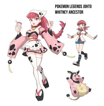 absurdres gen_2_pokemon highres japanese_clothes miltank nintendo original pink_eyes pink_hair platform_clogs platform_footwear platform_sandals pokemon pokemon_(creature) pokemon_hgss rhymewithray sandals whitney_(pokemon)