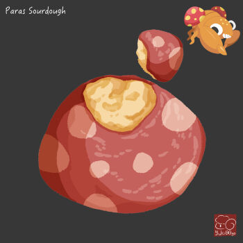 artist_logo artist_name bread character-themed_food character_name food food_focus food_name gen_1_pokemon grey_background highres logo nintendo no_humans paras pokemon simple_background sourdough_bread yuki00yo