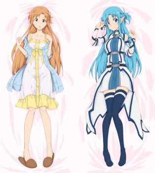 Rule 34 | 3girls, :o, anklet, asagi501, asuna (sao), asuna (sao-alo), bare shoulders, barefoot, belt, black belt, black hair, blue cardigan, blue dress, blue eyes, blue hair, blue thighhighs, blue trim, braid, breasts, brown eyes, brown hair, brown slippers, cardigan, cleavage, closed mouth, commentary, covered collarbone, dakimakura (medium), detached sleeves, dress, elf, fairy, fairy wings, full body, grey eyes, half up half down braid, hands up, highres, jewelry, long dress, long hair, long sidelocks, long sleeves, lying, medium breasts, medium dress, merchandise available, mini person, minigirl, mother and child, mother and daughter, multiple girls, no shoes, official alternate costume, on back, on side, open cardigan, open clothes, parent and child, parted bangs, parted lips, pink dress, pink sleeves, pink wings, pointy ears, short dress, short sleeves, sidelocks, size difference, sleeveless, sleeveless dress, slippers, smile, split mouth, straight hair, sword art online, thigh gap, thighhighs, two-tone dress, very long hair, very long sidelocks, white dress, white sleeves, wings, yellow dress, yui (sao), yui (sao-alo), zettai ryouiki