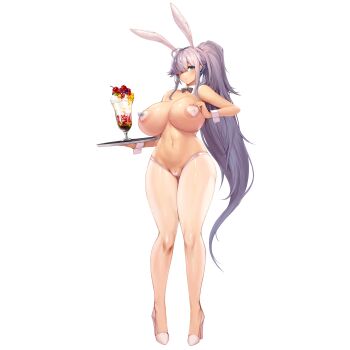 10million 1girl animal_ears areola_slip blush bow bowtie cherry cream detached_collar fake_animal_ears food fruit full_body glass gnome_(last_origin) hair_over_one_eye heart_maebari heart_pasties high_heels highres ice_cream last_origin long_hair looking_at_viewer maebari name_tag navel official_art pantyhose parfait partially_visible_vulva pasties playboy_bunny ponytail rabbit_ears silver_hair snowball22 solo sundae tachi-e tape tape_maebari transparent_background very_long_hair white_pantyhose wrist_cuffs