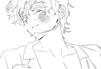 Rule 34 | 1boy, alien stage, beaten, bruise, bruise on face, closed mouth, commentary, headset, injury, lineart, looking at viewer, lubya, luka (alien stage), male focus, microphone, romaji commentary, short hair, solo, tears, tears from one eye