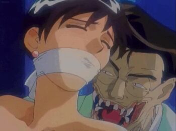 1990s_(style) angel_of_darkness animated animated_gif anzai_midori bdsm bondage bound bound_arms double_penetration gag injuu_kyoushi lowres monster professor rape retro_artstyle teacher