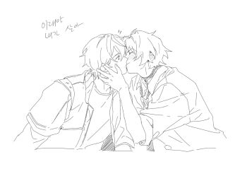 Rule 34 | 2boys, asaba harumasa, bb37722338, blush, commentary request, hair between eyes, highres, kiss, korean commentary, multiple boys, short hair, wise (zenless zone zero), yaoi, zenless zone zero