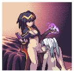 2girls aliasing animated barefoot bed black_hair book bottomless breasts cape cleavage cleft_of_venus clothed_female_nude_female cunnilingus feet female_orgasm female_robin_(fire_emblem) femdom fire_emblem fire_emblem_awakening hand_on_another&#039;s_head hand_on_own_face indoors kyrieru large_breasts leg_lock licking long_hair lowres magic mind_control multiple_girls nintendo nude on_bed oral orgasm pixel_art pussy sitting tharja_(fire_emblem) tiara twintails uncensored video white_hair yuri
