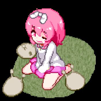 1girl animated animated_gif barefoot bestiality bottomless breast_sucking cunnilingus feet female_ejaculation female_orgasm hair_ribbon hinainf loli lowres lying missionary on_back oral orgasm original pink_eyes pink_hair pixel_art ribbon short_hair slug soles solo tearing_clothes toes torn_clothes usagi_and_the_dream_island