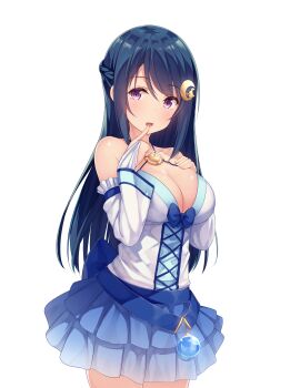 1girl absurdres blue_hair breasts commentary_request crescent crescent_hair_ornament dress elbow_gloves frilled_skirt frills gloves hair_ornament hairclip highres large_breasts long_hair luna_softeti purple_eyes rabbit_hair_ornament siva_(executor) skirt uchi_no_hime-sama_ga_ichiban_kawaii