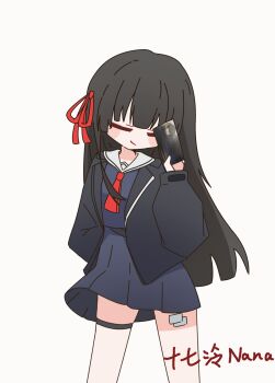 1girl animated animated_gif black_dress black_jacket blush chinese_commentary chisa_(wuthering_waves) commentary_request dancing dress hair_ribbon highres jacket ribbon school_uniform shiqi_ling_nana simple_background solo tape white_background wuthering_waves