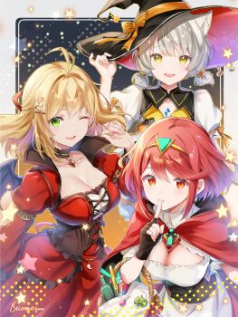 3girls alternate_costume fiora_(xenoblade) halloween halloween_costume mio_(xenoblade) multiple_girls pyra_(xenoblade) ui_frara xenoblade_chronicles_(series) xenoblade_chronicles_1 xenoblade_chronicles_2 xenoblade_chronicles_3