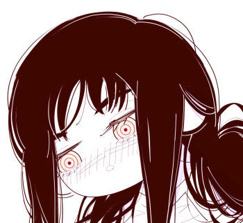 1girl blush chainsaw_man chibi chibi_only deer60868637 long_hair monochrome nose_blush open_mouth scar scar_on_face scar_on_nose solo yoru_(chainsaw_man)