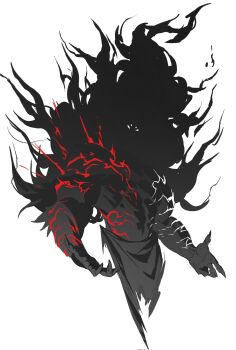 Rule 34 | 1boy, abs, claws, cropped legs, extra eyes, eyes in shadow, fiery hair, hands up, highres, leviair, loincloth, looking at viewer, male focus, muscular, muscular male, original, simple background, solo, spot color, topless male, white background, white eyes