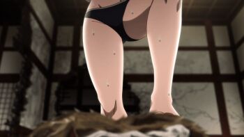 1girl 2025 20s abs animated animated_gif anime_screenshot attack black_bra black_panties black_sports_bra blonde_hair blood blood_on_hands bouncing_breasts bra breasts cleavage female_focus fighting fighting_stance foot_on_another&#039;s_back gloves large_breasts laughing legs matching_hair/eyes midriff multicolored_eyes muscular muscular_female navel panties punch sazanami_kuina short_hair smashing smile smoke solo sports_bra standing_on_person stomach sweat tagme thighs tongue tongue_out tougen_anki underwear underwear_only yellow_eyes