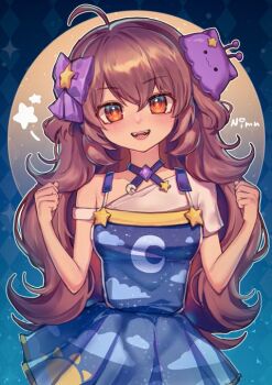 1girl blob bow brown_eyes brown_hair centi_(nimu) choker dress gradient_clothes gradient_dress hair_bow hair_ornament indie_virtual_youtuber long_hair nimu_(vtuber) nimu_(vtuber)_(3rd_costume) nimuvt_(artist) smile star_(symbol) star_hair_ornament virtual_youtuber