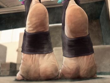 bubmoni close-up dirty dirty_feet feet foot_focus han_juri indoors no_shoes smell soles solo stirrup_legwear street_fighter street_fighter_6 toeless_legwear toes