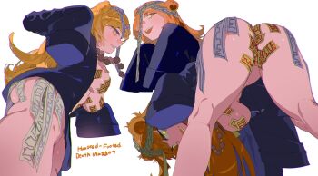 1girl breasts double_bun e.g.o_(project_moon) hair_bun highres hundred-footed_death_maggot_(e.g.o) ishmael_(project_moon) limbus_company long_hair long_sleeves looking_back maebari multiple_views naked_robe ofuda ofuda_on_nipples ofuda_on_pussy open_clothes open_robe orange_hair pasties project_moon robe smile talisman yellow_eyes yongsadragon