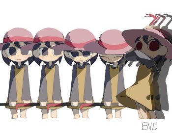 Rule 34 | 1girl, andou natsumi, arms up, black eyes, black hair, black shirt, closed eyes, closed mouth, commentary request, dress, kuroda (gen3uwmujrozfy6), multiple views, natsumi step!, shirt, simple background, white background, yellow dress