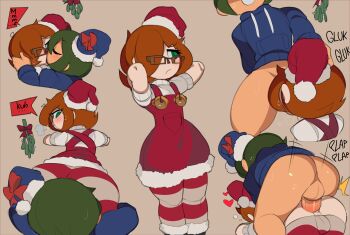 2boys absurdres anal animal_crossing captain_kirb christmas face_in_ass fellatio frag_(captainkirb) glasses green_eyes highres kiss male_penetrated mistletoe multiple_boys nintendo oral penis red_hair sequential sex sound_effects testicles trap villager_(animal_crossing) yaoi