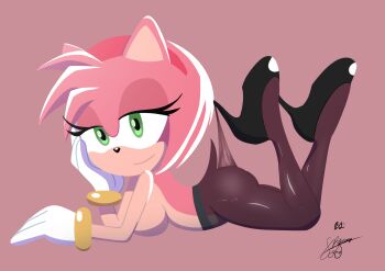 amy_rose artist_mithragvr artist_senorcereza breasts furry furry_male hedgehog_girl highres lace_pantyhose_hooked_on_heel_(meme) meme nude pantyhose senor_cereza sonic_(series) sonic_the_hedgehog stylus