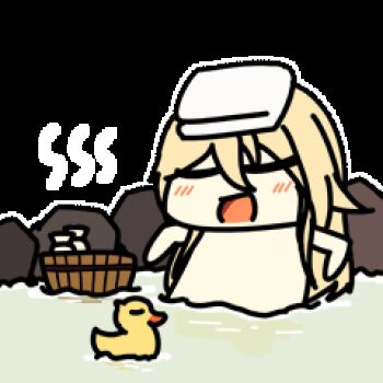 1girl alcohol animated animated_gif bottle closed_eyes lowres onsen open_mouth rubber_duck sake sake_bottle seseren towel towel_on_head