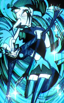 2girls aqua_eyes aqua_hair demon_girl demon_horns evil_grin evil_smile glam_(helluva_boss) glitz_(helluva_boss) grin hellaverse helluva_boss horns looking_at_viewer multiple_girls pale_skin ponytail sharp_teeth skirt smile teeth thighhighs vxtu7432