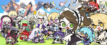 2boys :3 absurdres ahoge alcohol amplifier angry animal_ear_fluff animal_ear_hairband animal_ears animal_hood apron aqua_hair armband bag barber beer beer_mug bell black_hair black_lilith_(last_origin) blazer blind_princess_(last_origin) blindfold blonde_hair blue_eyes blue_hair blunt_bangs boryeon_(last_origin) breasts brown_hair cat_girl cellphone cerestia_of_life chasing chibi chii_aruel cleavage coffin colored_inner_hair commentary_request constantia_s2 crossover cup dc_(makezzal) dhana_opini dog_ears dog_girl dress elbow_gloves electric_guitar ephnel erwin_arclight eternity_(last_origin) eyepatch fake_animal_ears fang fingerless_gloves fleeing food frilled_skirt frills glasses gloves green_eyes grey_hair guitar gun hair_between_eyes hairband haru_estia hat highres holding holding_gun holding_lightstick holding_weapon hood instrument iris_yuma jacket korean_commentary korean_text large_breasts last_origin laurel_crown laurels lee_nabi lightstick lily_bloomerchen long_hair looking_at_viewer low_twintails lrl_(last_origin) maid maid_apron maid_headdress may_of_doom mochitsuki moon mug multicolored_hair multiple_boys multiple_girls neck_bell necktie official_alternate_costume one_side_up orange_eyes own_hands_together parted_bangs phone pie pink_hair pleated_skirt ponytail purple_eyes purple_hair rampart_(last_origin) reaching reaching_towards_viewer red_eyes red_hair revealing_clothes rocket rosca sailor_dress sailor_hat satchel school_uniform short_hair skirt smartphone smiley_face soulworker stella_unibell striped_clothes striped_thighhighs sweatdrop teacup thighhighs tongue tongue_out twintails two-tone_hair two_side_up vargr_(last_origin) very_long_hair weapon wide-eyed wolf_ears wolf_girl