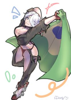 1girl absurdres angel_(kof) ass blue_eyes boots breasts highres huge_ass huge_breasts jacket large_breasts leather mangostin13 pale_skin panties short_hair smile smiley_face standing the_king_of_fighters thick_thighs thighs underwear white_hair