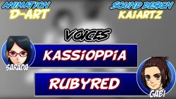 2girls animated ass ass_focus ass_shake audible_speech black_eyes bouncing bouncing_ass brown_eyes brown_hair clothes crossover d-art english_audio english_text gabi_braun glasses highres huge_ass jiggle kassioppiava looking_at_viewer looking_back marley_military_uniform medium_hair military military_uniform multiple_girls multiple_views open_mouth panties ponytail rubyredva scarf shingeki_no_kyojin smile soldier sound tagme thick_thighs thighs uchiha_sarada underwear video white_panties wide_hips