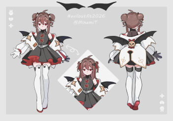 absurdres ahoge artist_name bat_wings black_dress boots broken_heart broken_heart_hair_ornament brown_hair closed_mouth double_bun dress evil_neuro-sama from_side full_body gloves hair_between_eyes hair_bun hair_ornament hair_ribbon hashtag-only_commentary heart highres jacket long_hair long_sleeves minamit multiple_views neuro-sama puffy_sleeves red_eyes red_ribbon ribbon short_dress skull_hair_ornament standing thigh_boots two_side_up vedal_ai virtual_youtuber white_boots white_gloves white_jacket wings