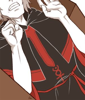 Rule 34 | 1boy, bad end, black robe, coffin, eyes out of frame, fingernails, grey hair, head out of frame, hood, hood down, hooded robe, klatrestativ, kyokugen dasshutsu, kyokugen dasshutsu: 9 jikan 9 nin 9 no tobira, male focus, mixed-language commentary, niels (kyokugen dasshutsu), official alternate costume, robe, short hair, solo, spoilers