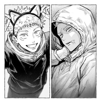 Rule 34 | 1boy, before and after, hood, hooded jacket, itadori yuuji, jacket, jujutsu kaisen, jujutsu kaisen modulo, male focus, nay bb, scar, scar on face, scar on mouth, serious, shaded face, smile, solo