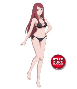 1girl barefoot bra feet grey_eyes leozurcxxx long_hair naruto_(series) naruto_shippuuden panties red_hair smile solo swimsuit transparent_background underwear uzumaki_kushina