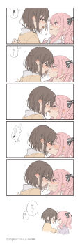 25-ji_nightcord_de._(project_sekai) 2girls akiyama_mizuki brown_hair chinese_text chocolate comic kiss multiple_girls pink_hair project_sekai saliva saliva_trail shinonome_ena tongue tongue_out yufeng_kaete yuri