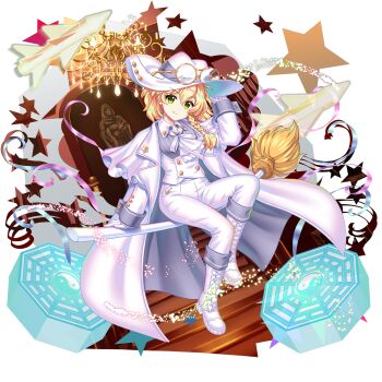 Rule 34 | 1girl, alternate costume, alternate headwear, ascot, blonde hair, blush, boots, bow, braid, broom, broom riding, chandelier, closed mouth, coat, collared shirt, eyewear on headwear, full body, game cg, gloves, green eyes, hair bow, hat, highres, kirisame marisa, kirisame marisa (scarlet), knee boots, lace-up boots, long hair, long sleeves, looking at viewer, magic, mini-hakkero, missile, official art, open clothes, open coat, pants, rotte (1109), round eyewear, shirt, side braid, single braid, smile, solo, star (symbol), third-party source, touhou, touhou lostword, transparent background, vest, white ascot, white boots, white bow, white coat, white gloves, white hat, white pants, white shirt, white vest, yellow-framed eyewear