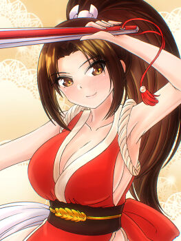 1girl breasts fatal_fury large_breasts long_hair ninja shiranui_mai smile the_king_of_fighters