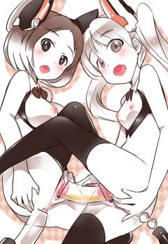 2girls anal anal_beads anal_object_insertion argyle_clothes argyle_shadow ass ass_grab bar_censor blush breasts censored dildo fang heart heart_censor loli long_hair looking_at_viewer multiple_girls naik nipples nude object_insertion peeing pussy sex_toy shared_object_insertion short_hair simple_background skin_fang small_breasts thighhighs twintails urethra urethral_insertion white_background yuri