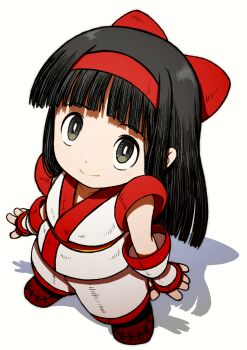 Rule 34 | 1girl, ainu clothes, aircraft, black hair, breasts, fingerless gloves, from above, gloves, grey eyes, hair ribbon, highres, legs, long hair, nakoruru, pants, ribbon, samurai spirits, small breasts, smile, snk, solo, the king of fighters, thighs, veil8801