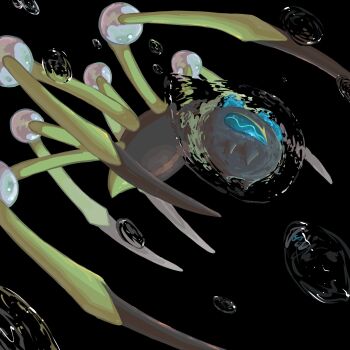 aqua_eyes araquanid black_background bubble from_side gen_7_pokemon highres nashimochi_4 nintendo no_humans pokemon pokemon_(creature) simple_background solo spines water water_drop