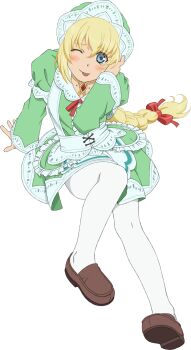 Rule 34 | 1girl, artist request, blonde hair, blue eyes, brown shoes, colette brunel, dress, full body, game cg, gem, gold choker, green dress, hair ornament, hand on own face, highres, jewelry, long hair, looking at viewer, necklace, official alternate costume, official art, pantyhose, red gem, shoes, solo, tales of (series), tales of asteria, tales of symphonia, third-party source, tongue, tongue out, transparent background, white pantyhose