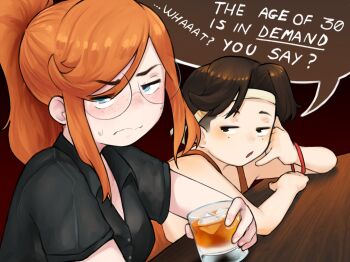 alcohol bar freckles glasses highres original razckle red_hair siri_jay speech_bubble tagme whiskey