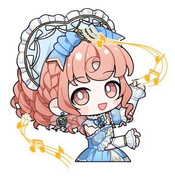 1girl argyle_clothes argyle_sleeves artist_request bare_shoulders blue_bonnet blue_bow blue_bowtie blue_dress blue_sleeves blush_stickers bonnet bow bowtie braid bright_pupils brooch brown_eyes chibi classic_lolita collar cropped_legs crown_braid curly_hair dancing detached_collar detached_sleeves dress drill_hair earrings fortissimo frilled_arm_warmers frilled_collar frilled_dress frilled_headwear frilled_sleeves frills gown hair_bow hair_ornament happy high_collar hoop_earrings infinity_nikki jewelry lolita_fashion long_dress long_hair looking_at_viewer multiple_hat_bows musical_note musical_note_hair_ornament musical_staff nikki_(series) official_art open_mouth orange_hair puffy_short_sleeves puffy_sleeves short_sleeves smile solo star_(symbol) star_earrings strapless strapless_dress tareme timeless_melody_(infinity_nikki) transparent_background white_arm_warmers white_bow white_collar white_pupils