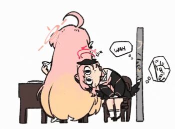 2girls animated animated_gif azusa_(blue_archive) black_shirt blue_archive hanako_(blue_archive) head_wings hifumi_(blue_archive) kinzaibatsu91 koharu_(blue_archive) multiple_girls pink_hair reading shirt sitting tagme wings