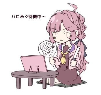 Rule 34 | 1girl, :3, ahoge, anyoji hime, blush stickers, brown dress, closed mouth, deformed, dress, glowstick, hair intakes, hand fan, hand fan writing, hasu no sora school uniform, holding, holding fan, holding glowstick, hood, hooded jacket, jacket, link! like! love live!, long sleeves, love live!, multi-tied hair, neckerchief, open clothes, open jacket, paper fan, penlight (glowstick), pink hair, pink jacket, ponytail, sailor collar, sailor dress, school uniform, seiza, sidelocks, simple background, sio pasta, sitting, solo, table, tablet pc, tablet stand, translation request, uchiwa, v-shaped eyebrows, virtual youtuber, white background, white sailor collar, winter uniform, yellow neckerchief, | |