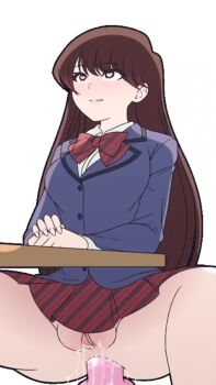 1girl anal anal_object_insertion animated desk komi-san_wa_komyushou_desu komi_shouko manyakis no_panties object_insertion pussy school_uniform sound tagme video