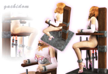 1girl 3d anal anal_object_insertion ankle_cuffs artist_name bdsm blonde_hair bondage bound bra breasts chair clothes_lift dildo double_penetration forced forced_orgasm gachidom high_heel_sandals high_heels lingerie machine multiple_penetration no_panties object_insertion pink_footwear restrained sandals sex_machine sex_toy shirt_lift simple_background source_request spread_legs stationary_restraints torture underwear vaginal vaginal_object_insertion white_background