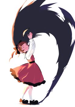 1girl closed_eyes digimon digimon_(creature) digimon_beatbreak looking_at_another ribbon shademon shadow smile yamada_haruko